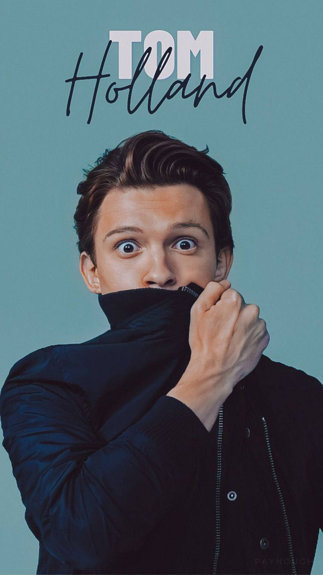 Tom Holland, teal background, jacket zipper, Full HD Phone Wallpaper