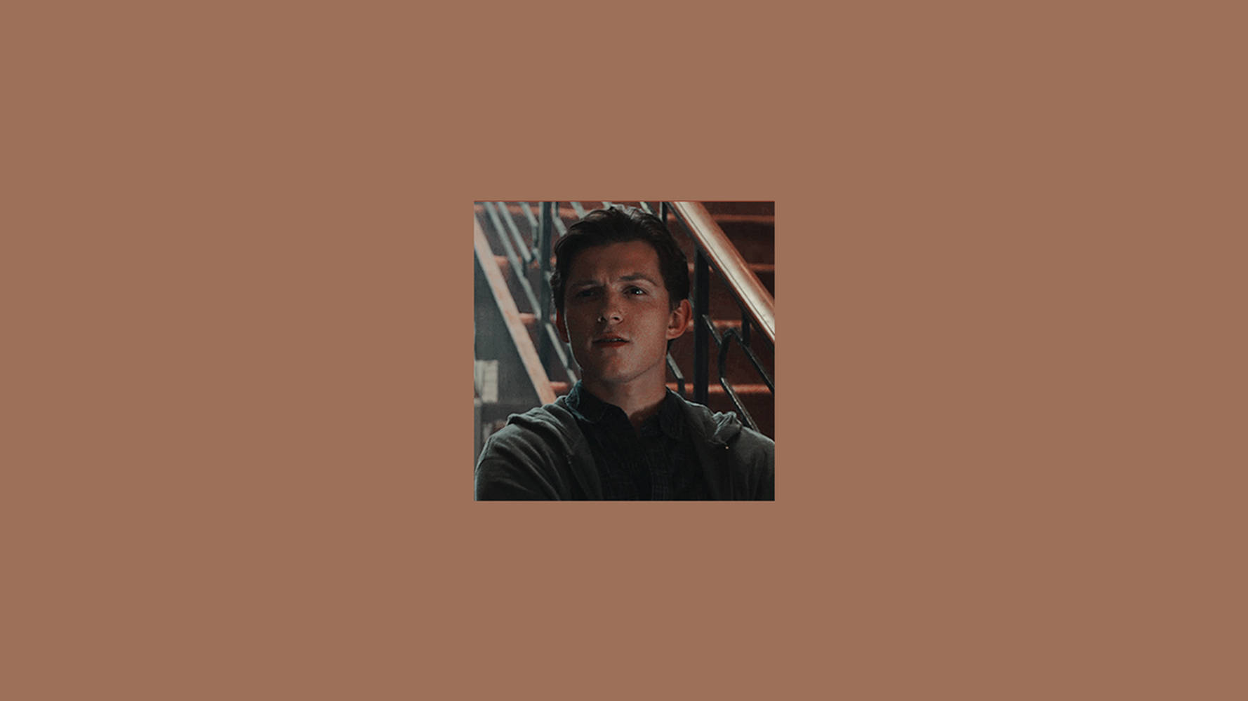 Tom Holland, brown aesthetic, metal stairs, HD Desktop Wallpaper