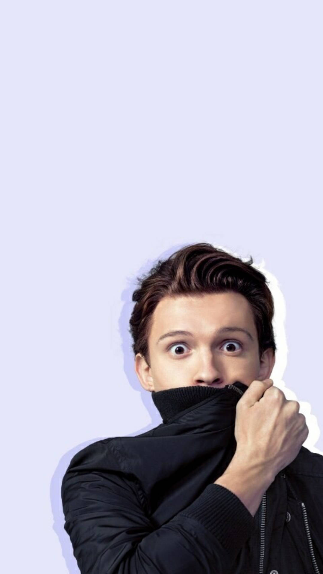Tom Holland, black jacket, wide eyes, Full HD Phone Wallpaper