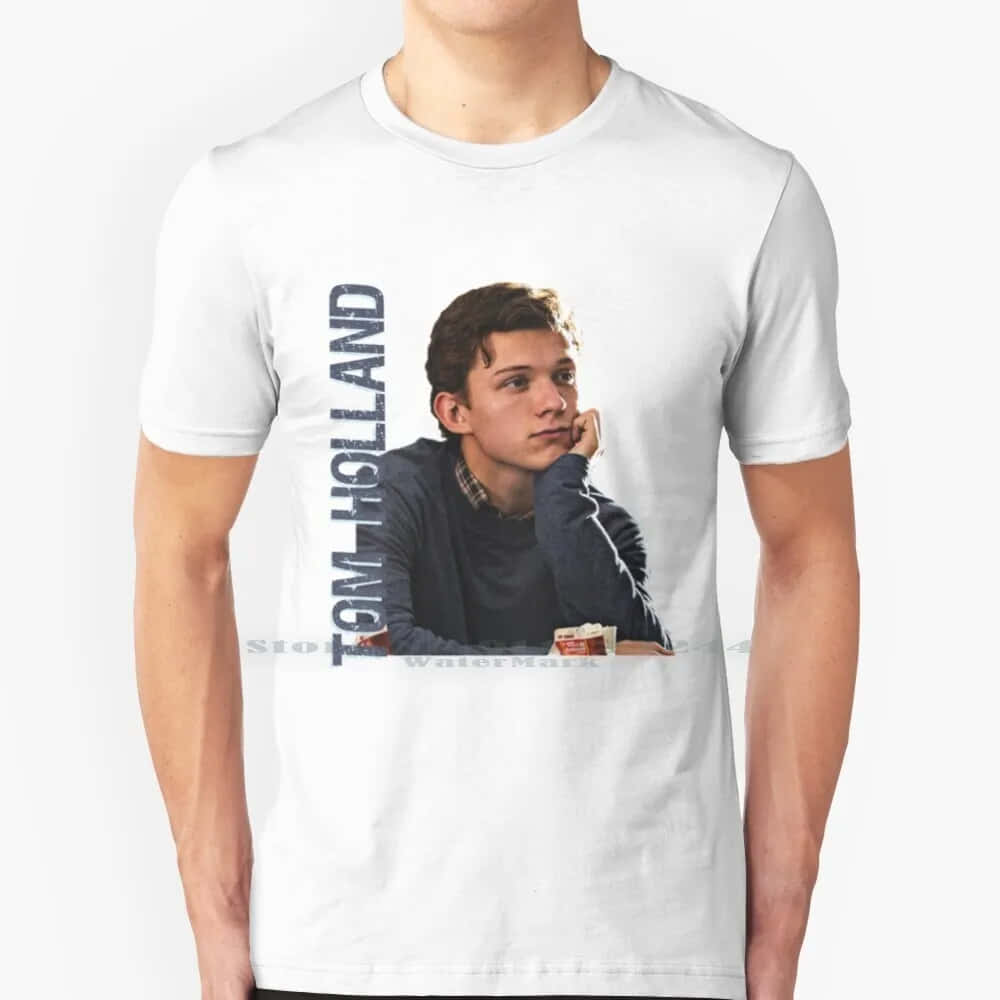 Tom Holland, white t-shirt, portrait of Tom Holland, SD Desktop Wallpaper