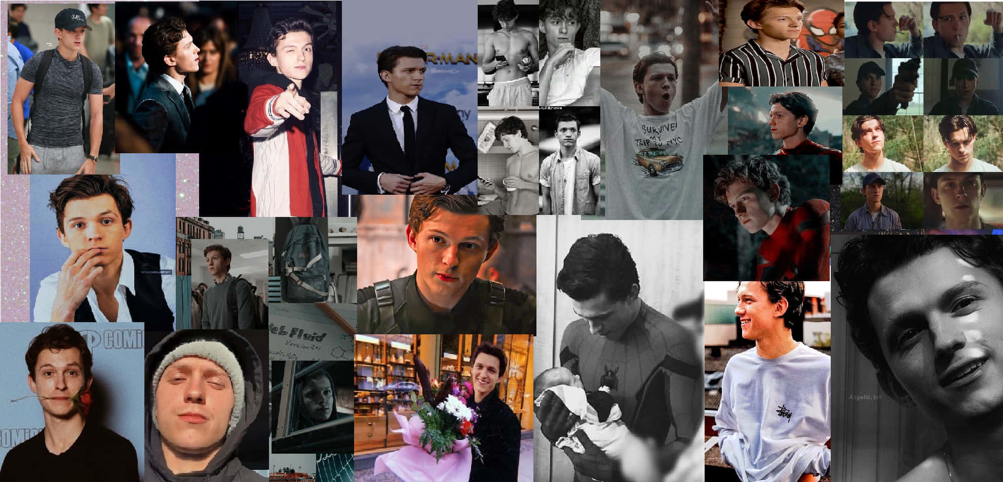 Tom Holland, collage, movie roles, Full HD Desktop Wallpaper