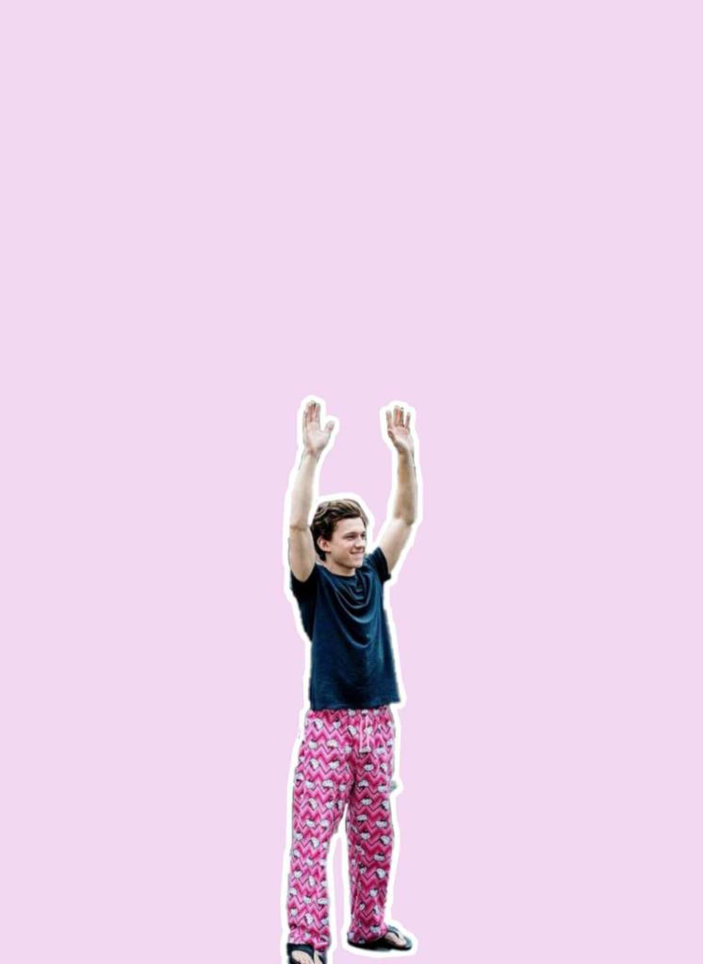 Tom Holland, patterned pajama pants, dark t-shirt, Full HD Phone Wallpaper