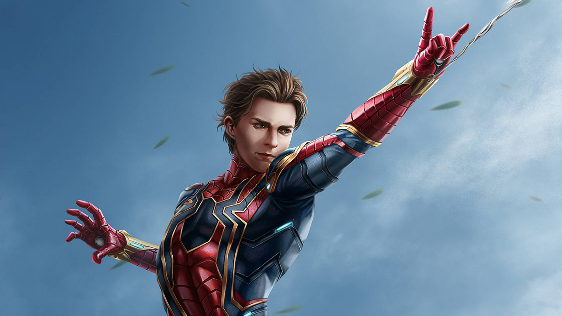 Tom Holland, red and blue armor, gold accents, Full HD Desktop Wallpaper