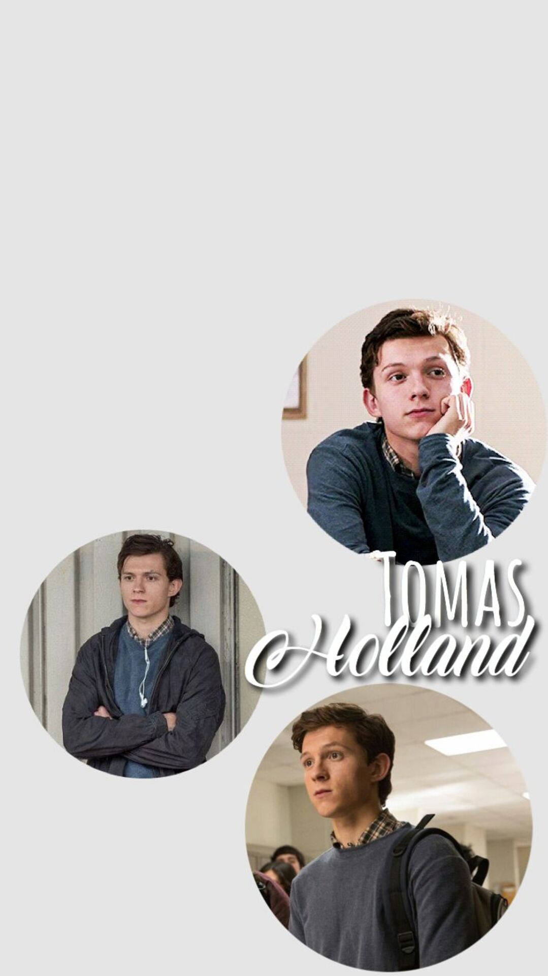 Tom Holland, light gray background, white scripted name, Full HD Phone Wallpaper