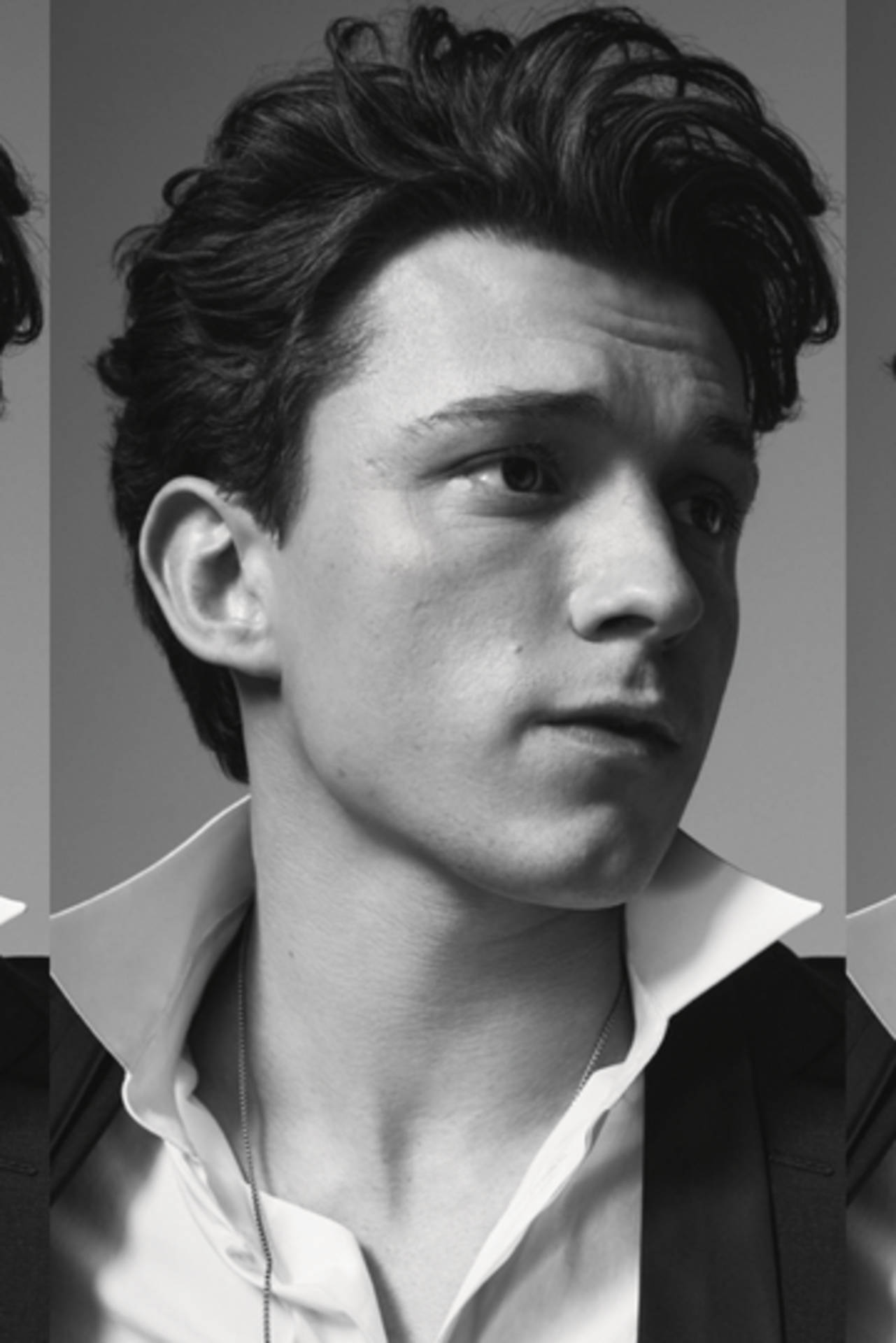 Tom Holland, greyscale portrait, black and white portrait, Full HD Phone Wallpaper