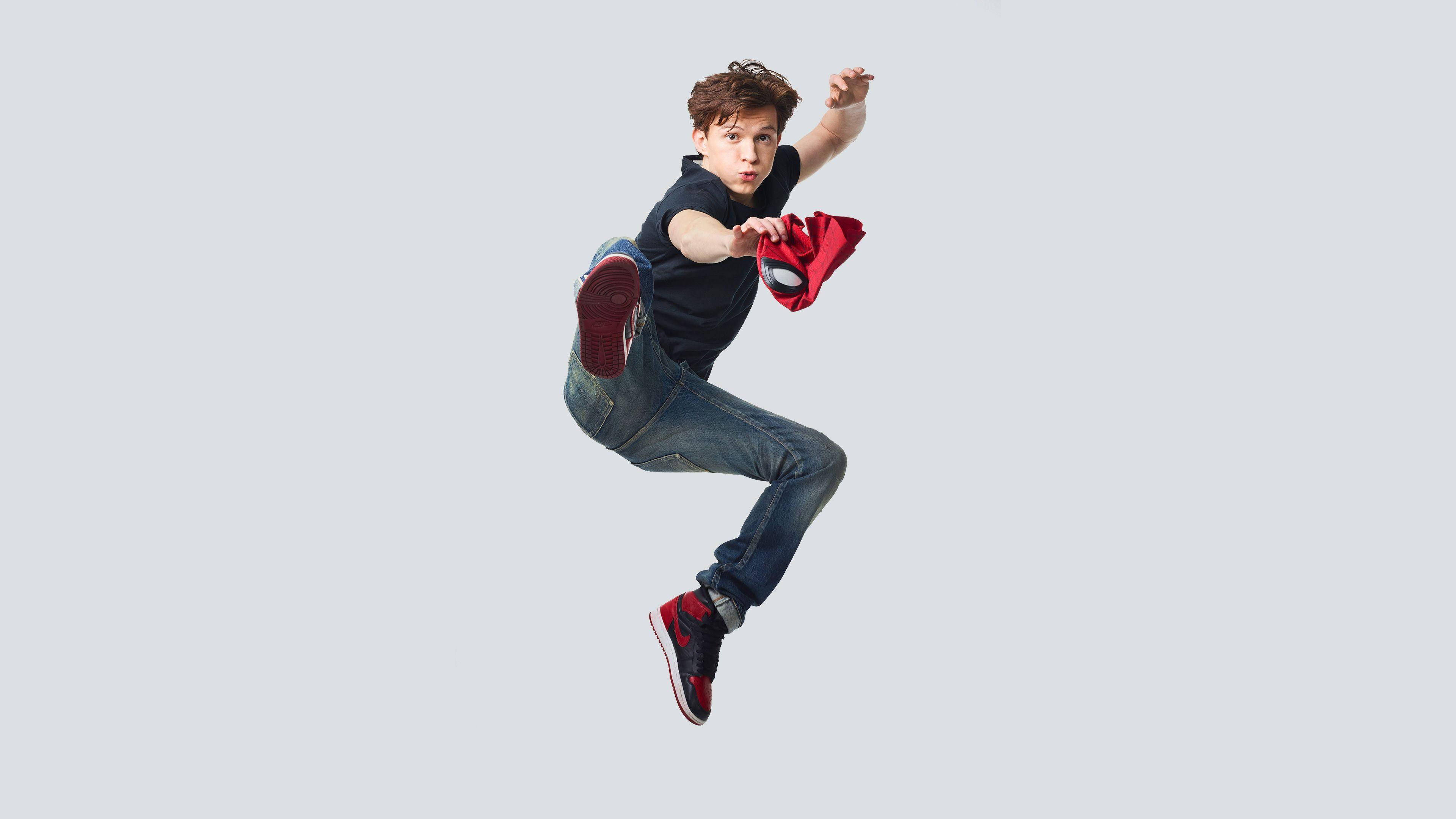 Tom Holland, red spider mask, casual clothes, 4K Desktop Wallpaper