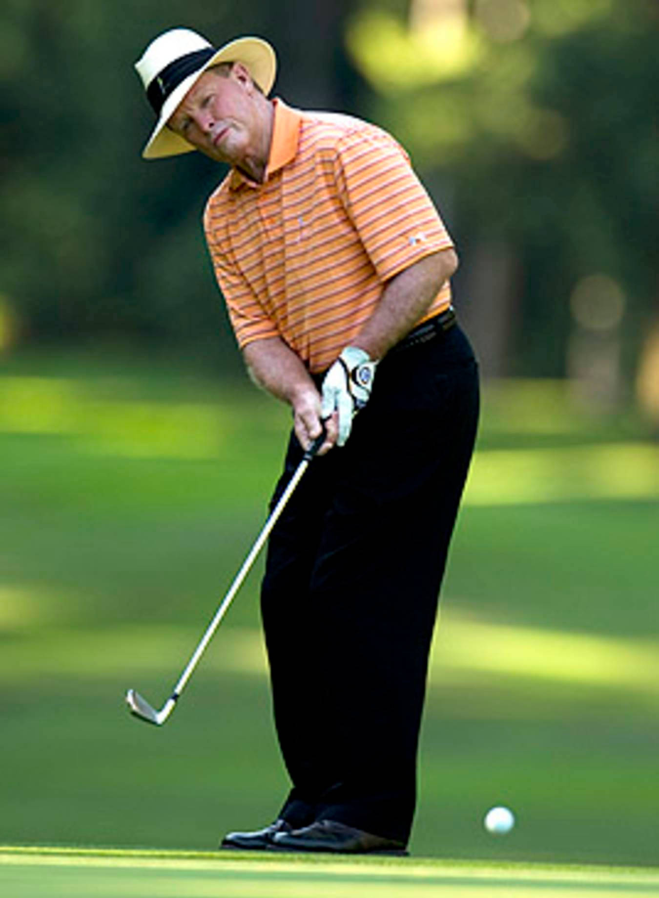 Tom Kite, orange striped shirt, white hat, HD Phone Wallpaper