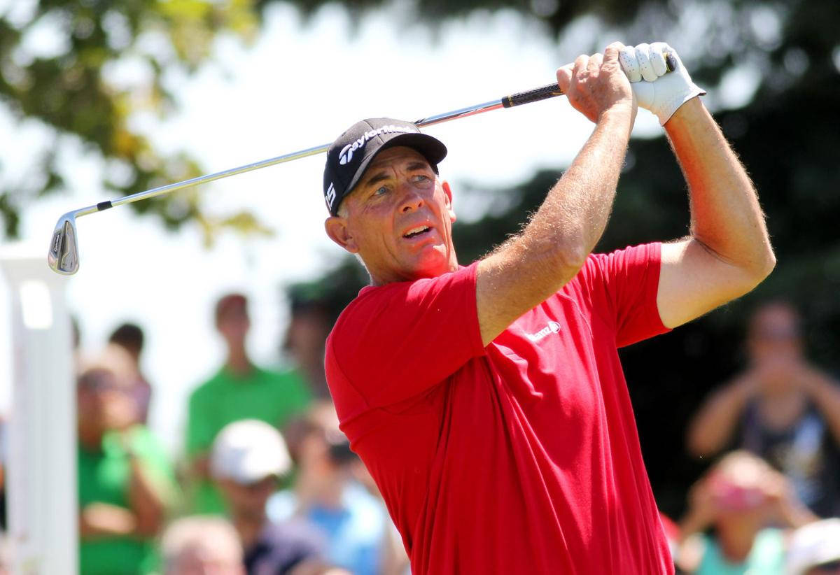 Tom Lehman, red shirt, swinging, SD Desktop Wallpaper