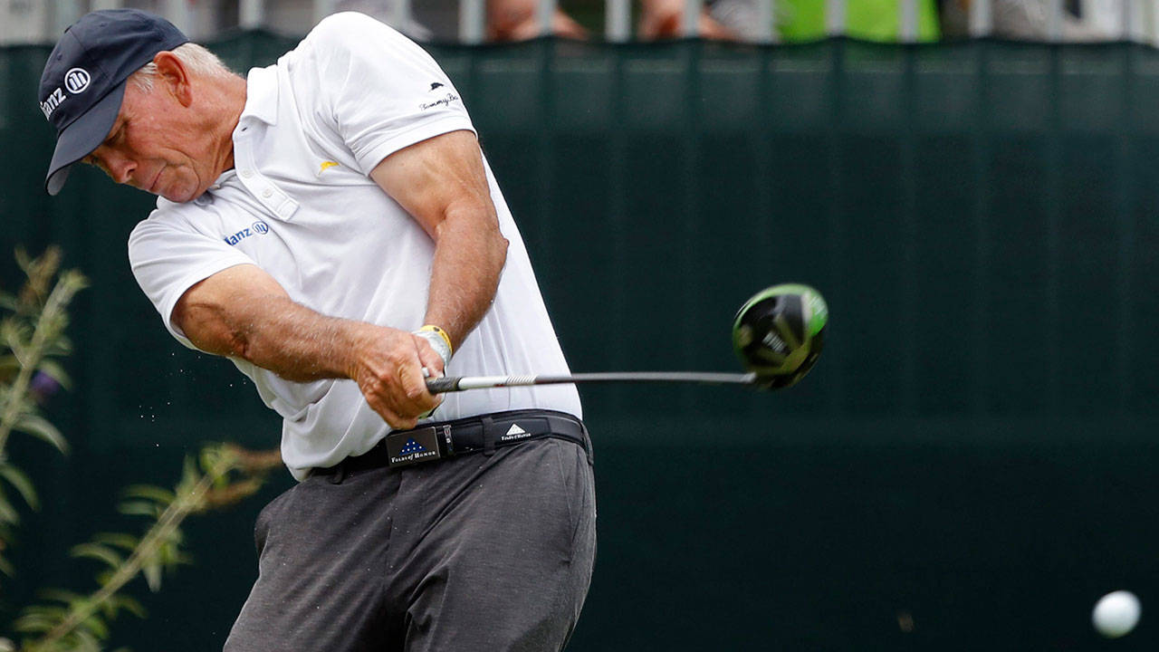 Tom Lehman, mid-swinging, white shirt, HD Desktop Wallpaper