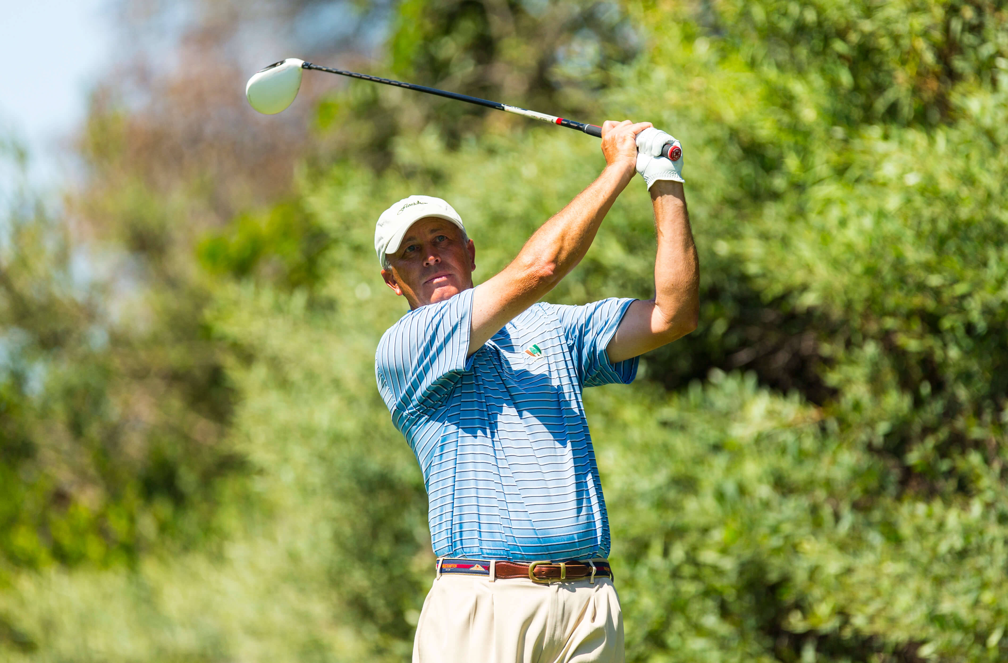 Tom Lehman, blue striped shirt, lush green trees, 4K Desktop Wallpaper