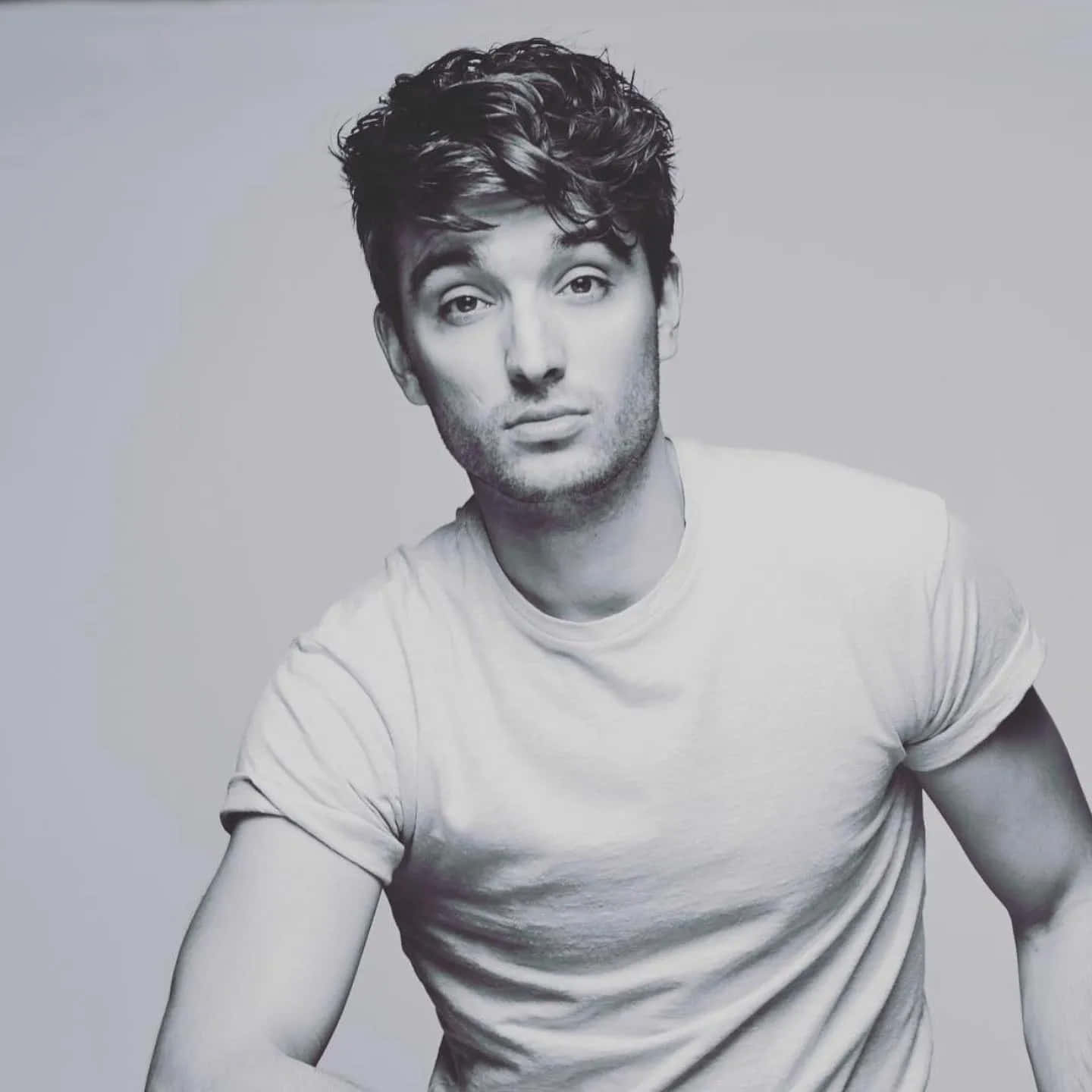 Tom Parker, black and white portrait, tousled hair, HD Desktop Wallpaper