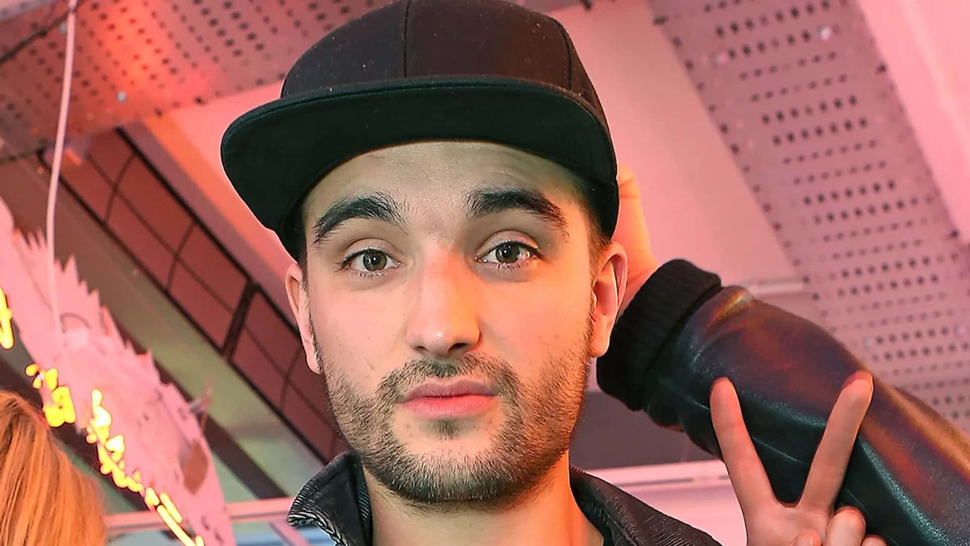 Tom Parker, leather jacket, pink neon lights, Full HD Desktop Wallpaper