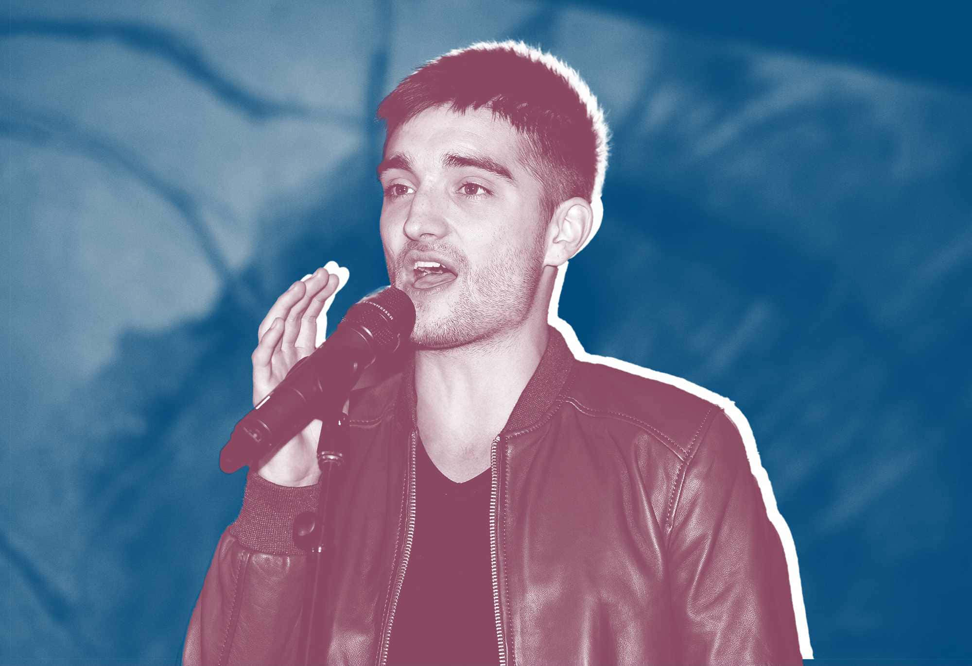 Tom Parker, leather jacket, microphone, Full HD Desktop Wallpaper