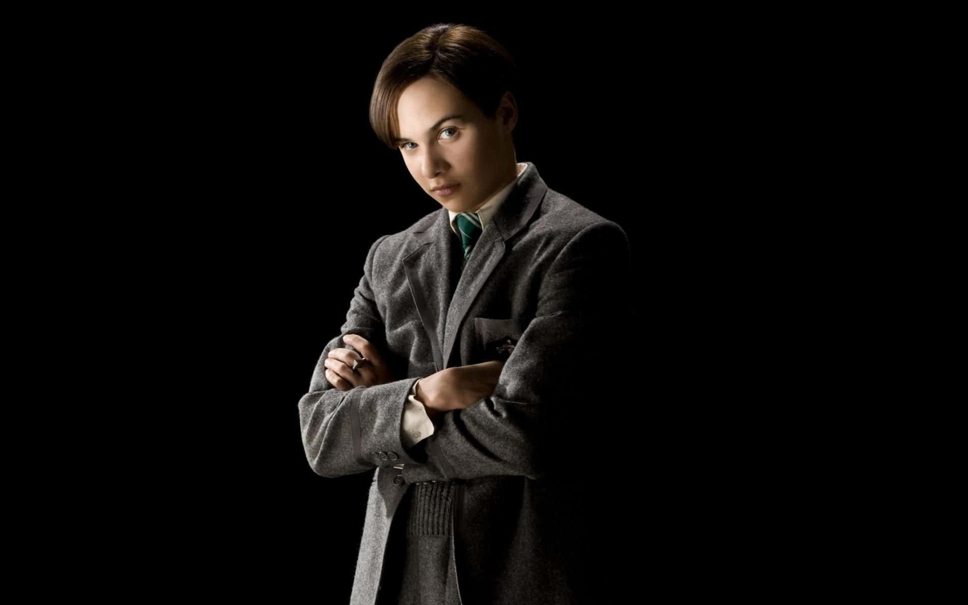 Tom Riddle, gray coat, black background, Full HD Desktop Wallpaper