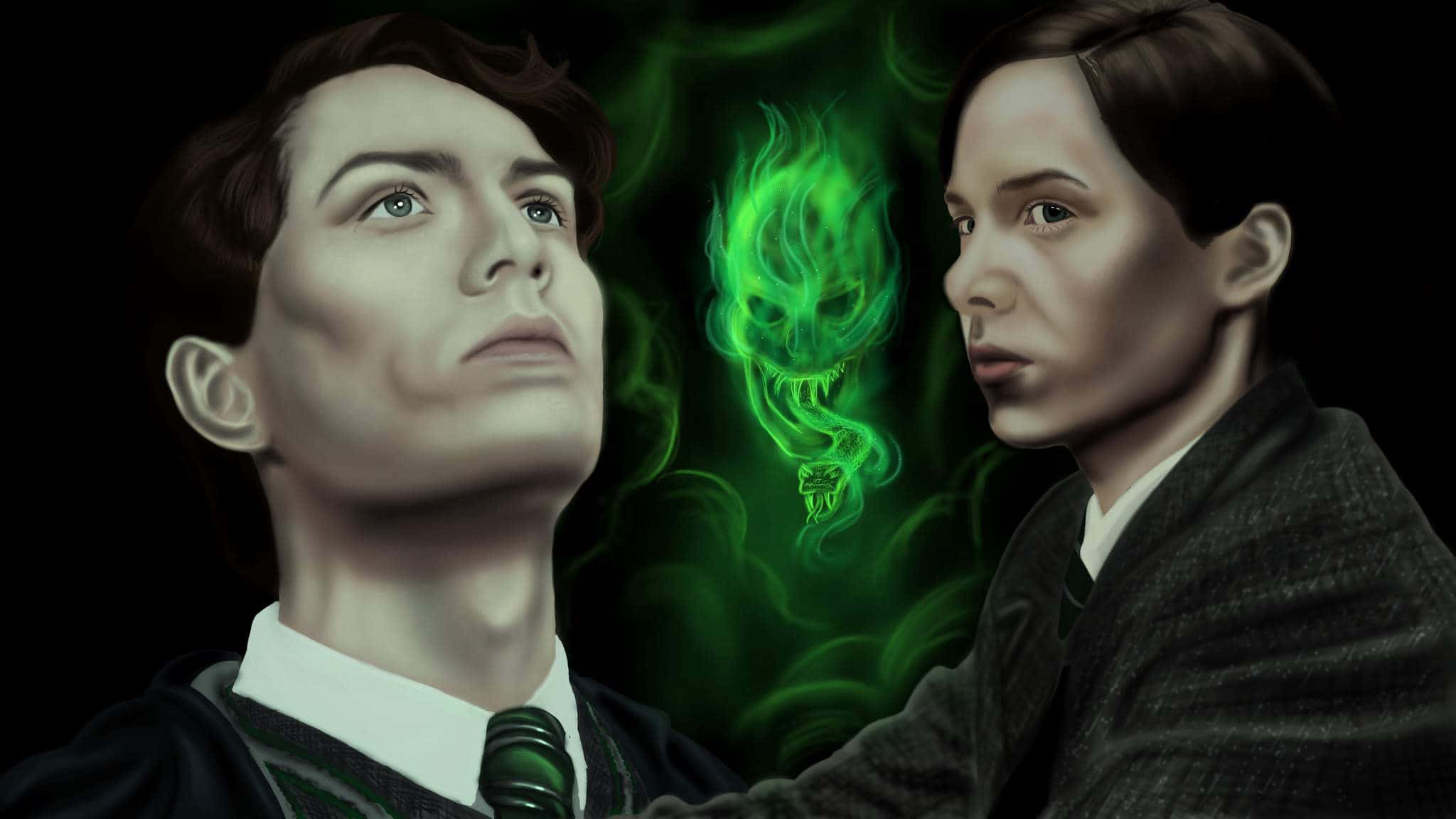 Tom Riddle, green ghostly skull, school uniforms, Full HD Desktop Wallpaper