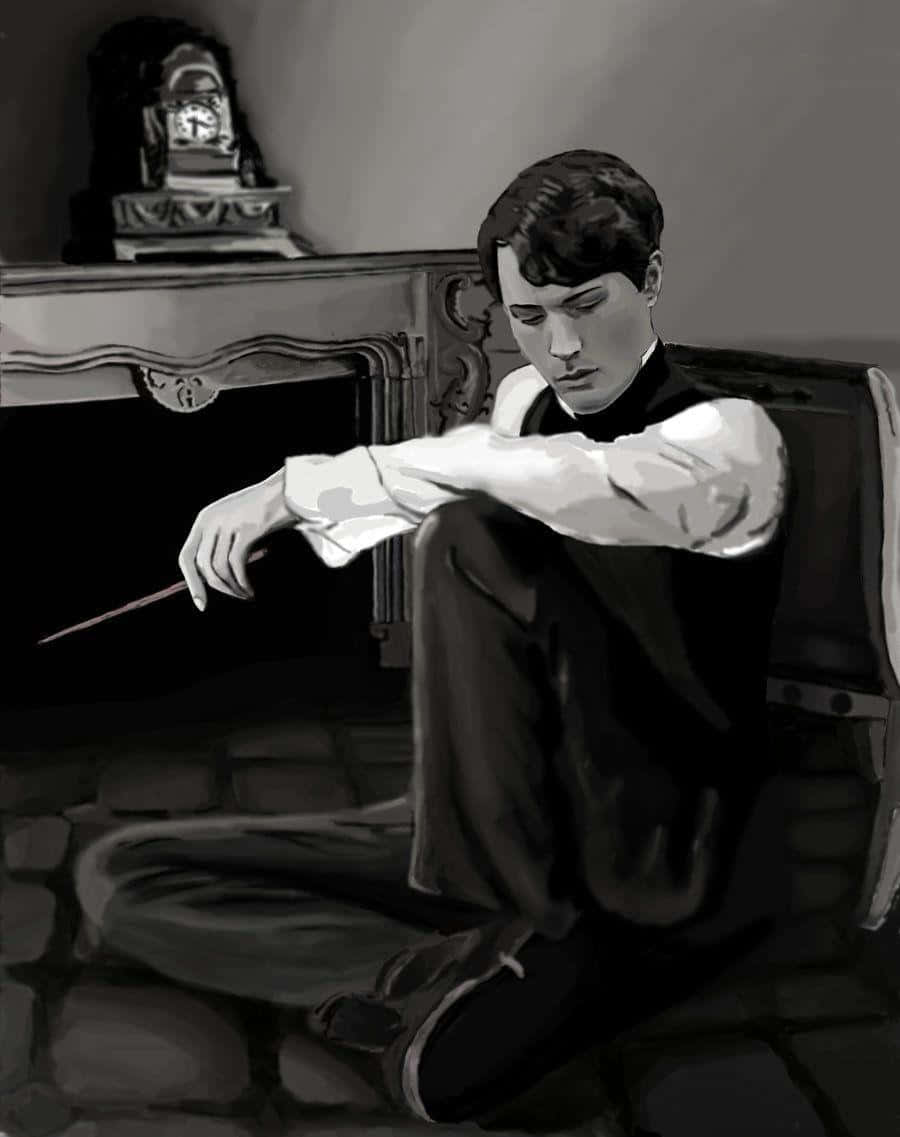 Tom Riddle, grandfather clock, ornate fireplace, SD Phone Wallpaper