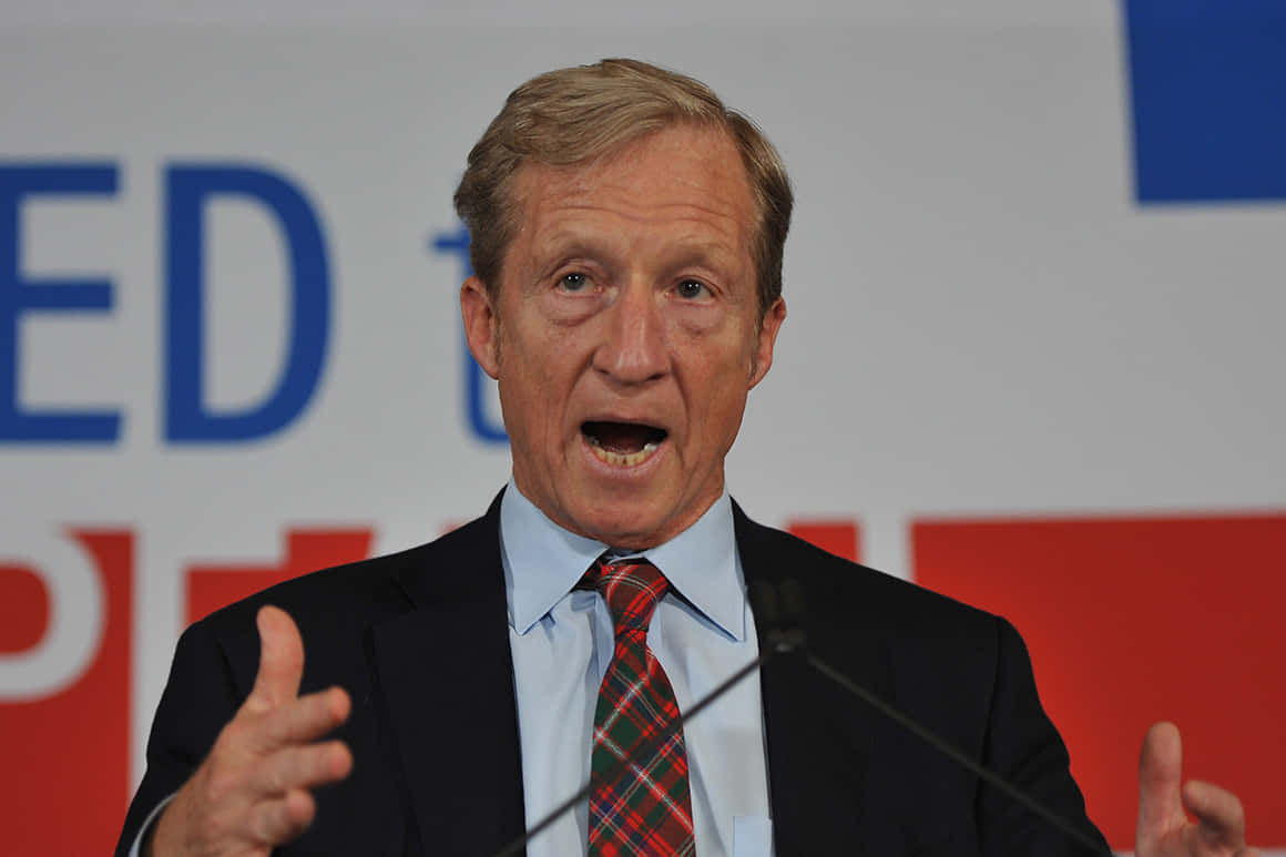 Tom Steyer, dark suit, red plaid tie, SD Desktop Wallpaper