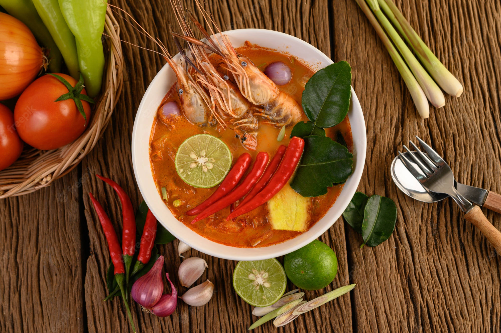 Tom Yum, spicy Thai tom yum soup, shrimp, Full HD Desktop Wallpaper