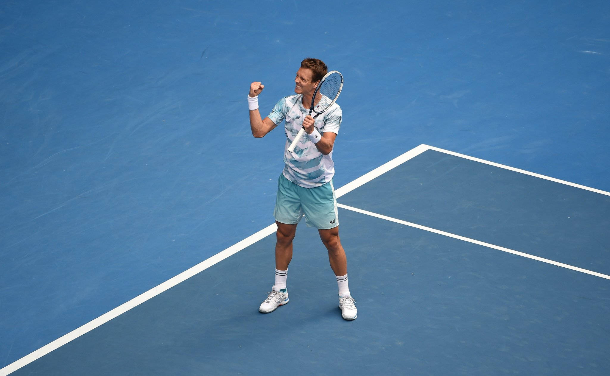 Tomas Berdych, blue tennis court, white lines, Full HD Desktop Wallpaper