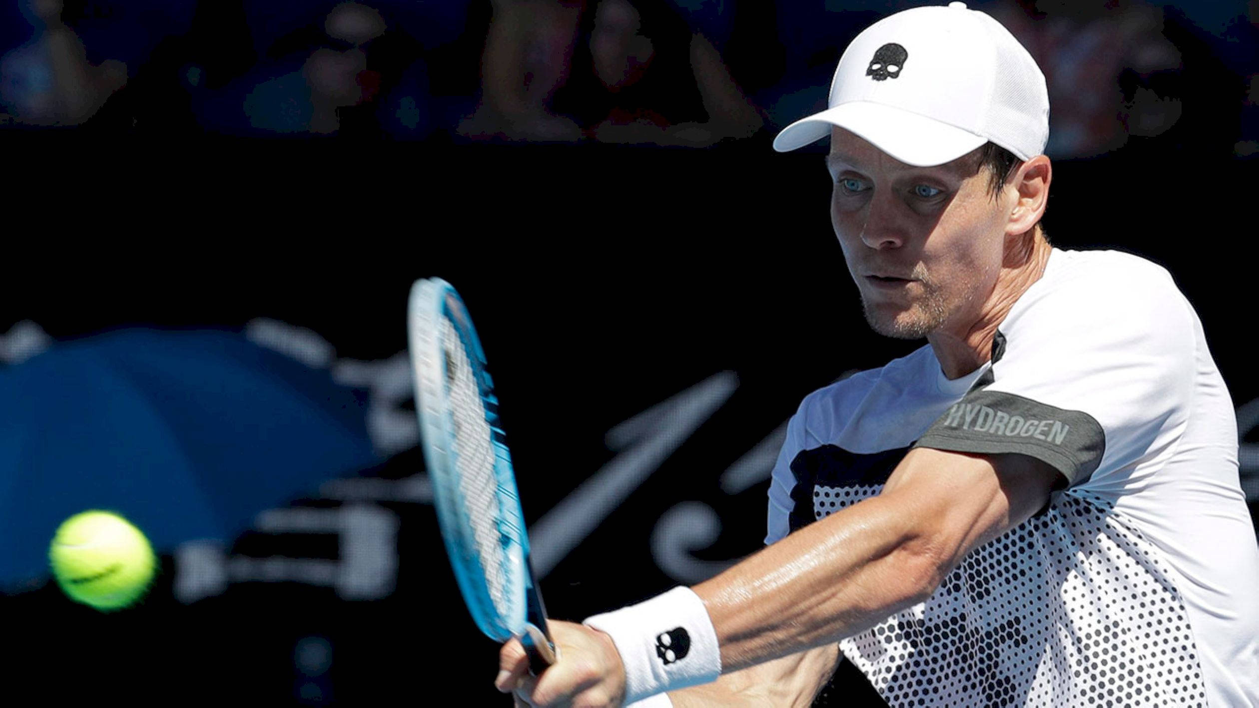Tomas Berdych, white cap, blue racket, Full HD Desktop Wallpaper