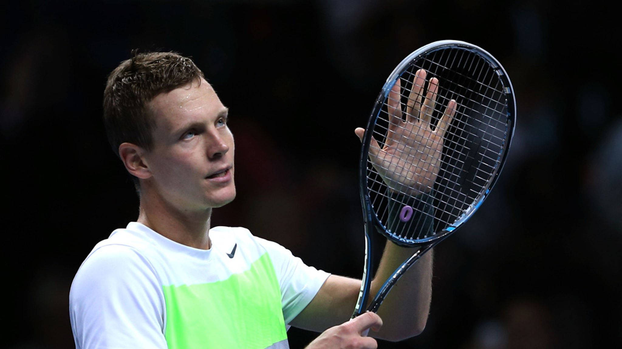 Tomas Berdych, white and neon green shirt, racket, Full HD Desktop Wallpaper
