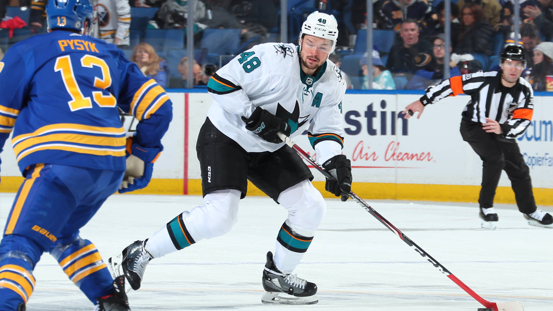 Tomas Hertl, white and teal jersey, blue and gold jersey, Full HD Desktop Wallpaper