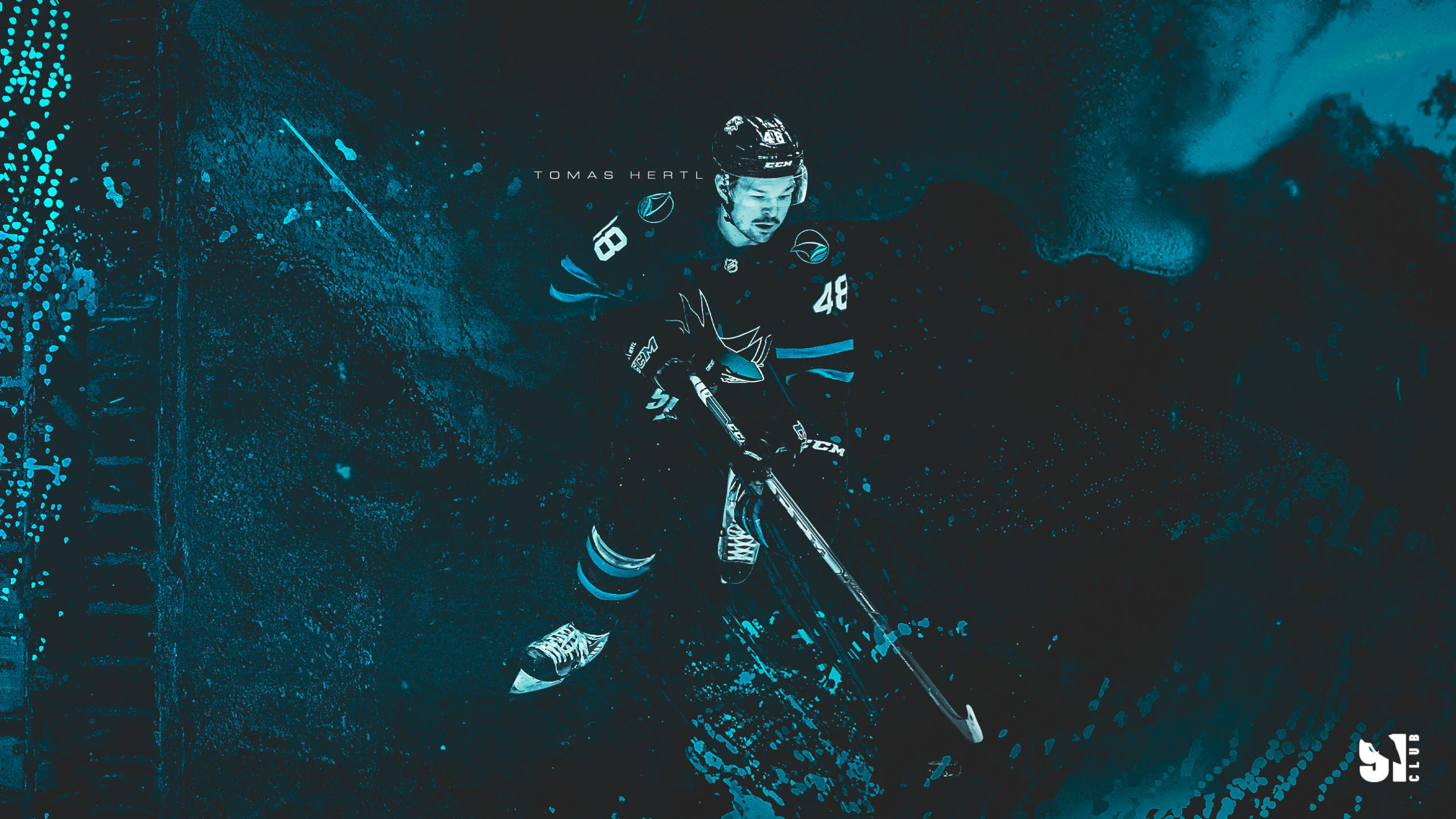 Tomas Hertl, teal and black gear, textured dark teal and black abstract background, 2K Desktop Wallpaper
