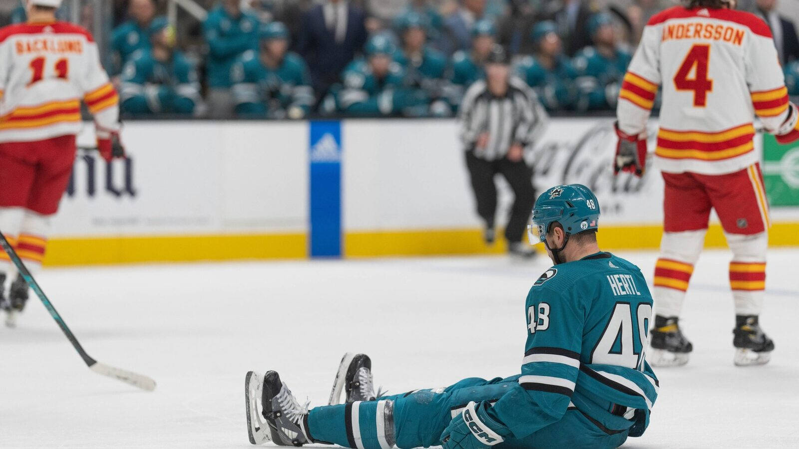 Tomas Hertl, teal jersey, ice rink, HD Desktop Wallpaper