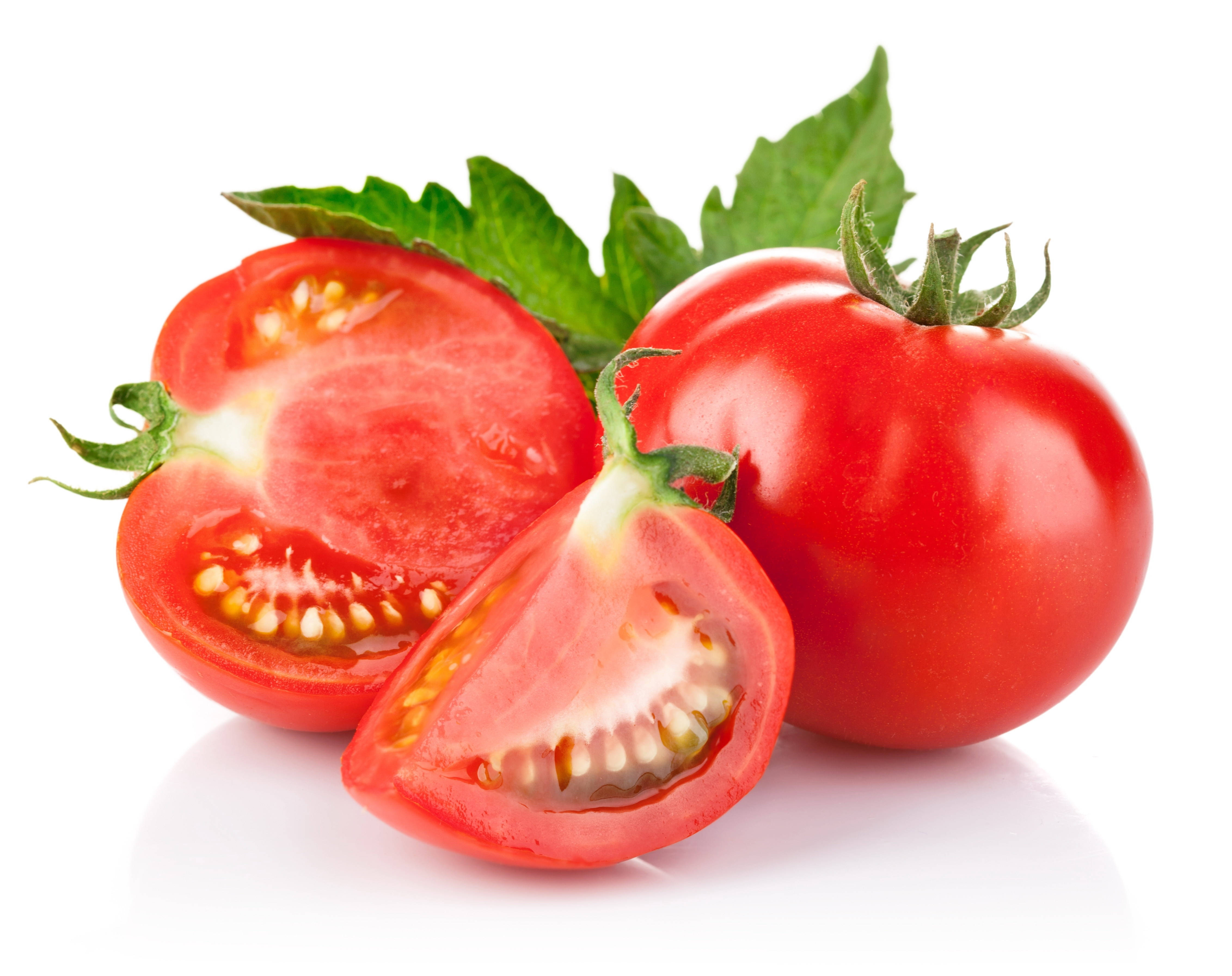 red tomato fruit, slices, green stems, 4K Desktop Wallpaper