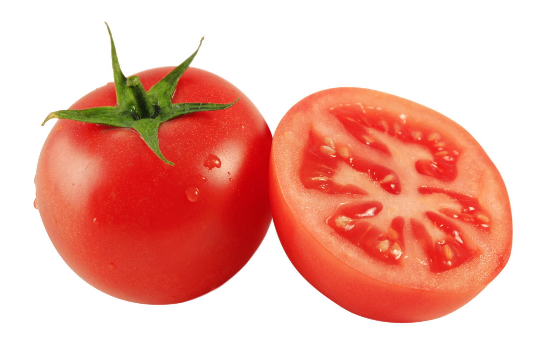 whole tomato fruit, sliced tomato fruit, vibrant red tomato, Full HD Desktop Wallpaper