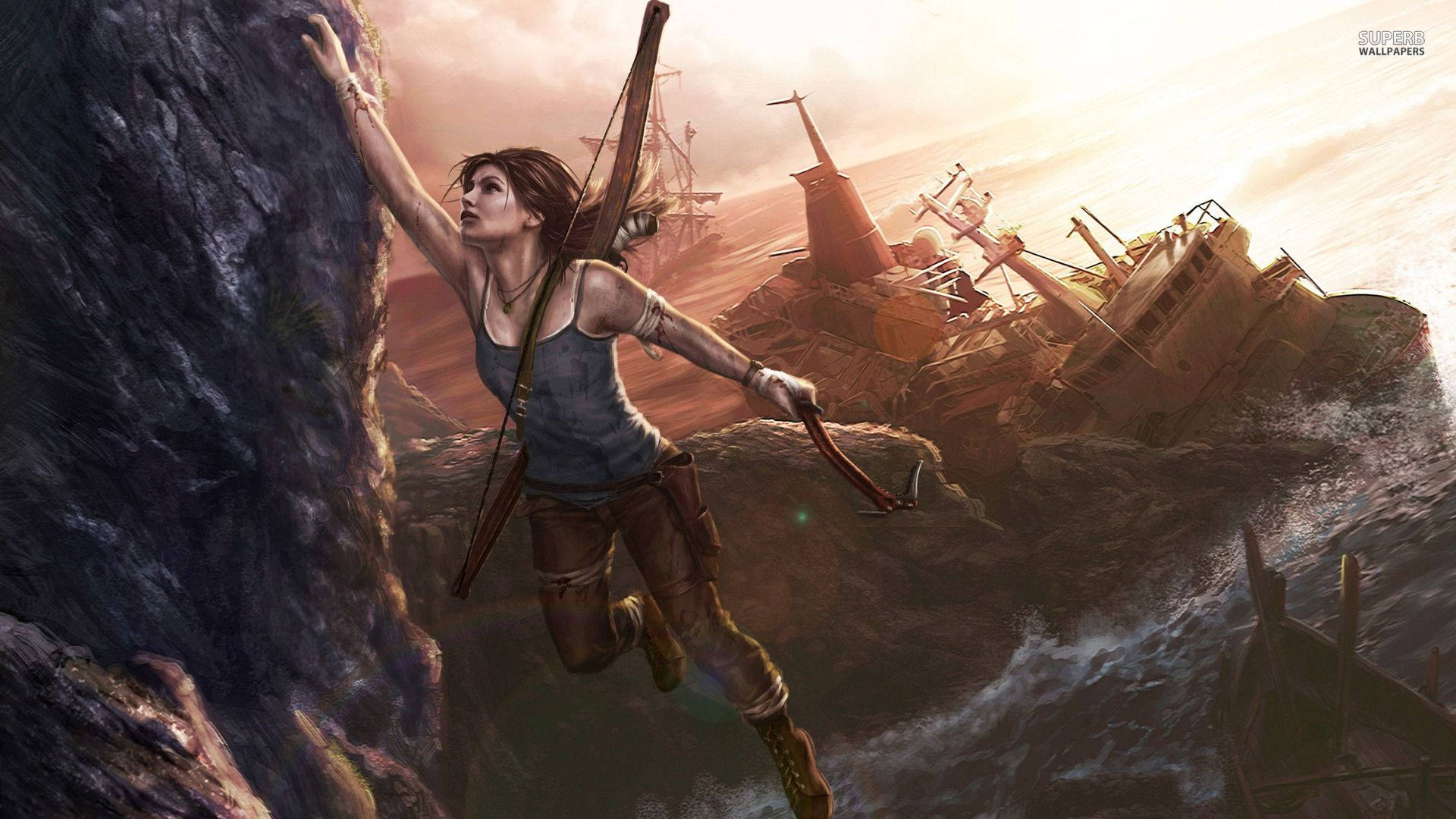 Tomb Raider Game, adventurer, cliff, Full HD Desktop Wallpaper