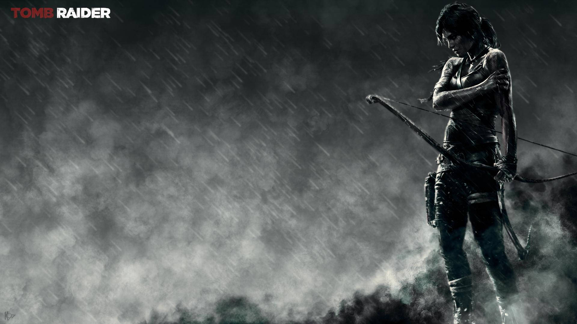 Tomb Raider, bow, rain-soaked, Full HD Desktop Wallpaper
