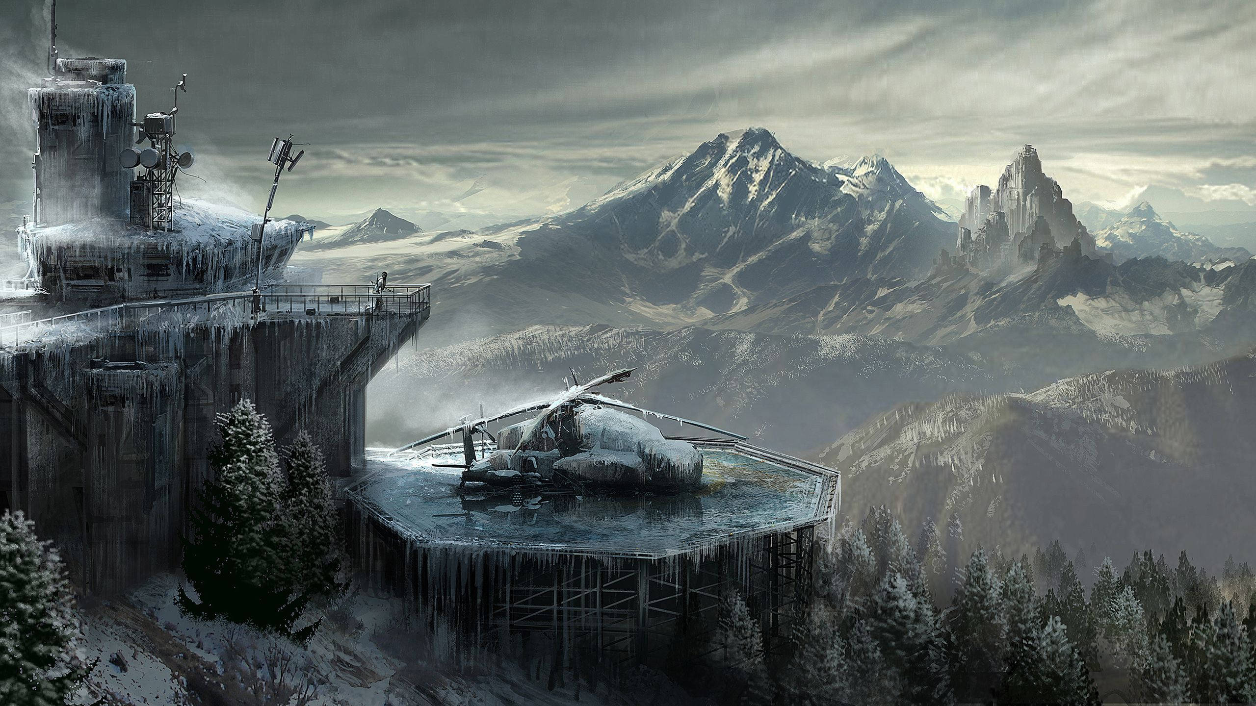 Snowy Mountain, Tomb Raider, crashed helicopter, 2K Desktop Wallpaper