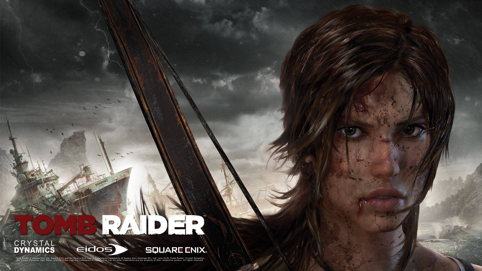 Tomb Raider, protagonist, stormy backdrop, Full HD Desktop Wallpaper