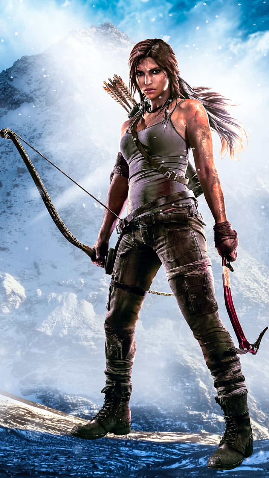 Tomb Raider Phone, female adventurer, snowy mountain peak, HD Phone Wallpaper