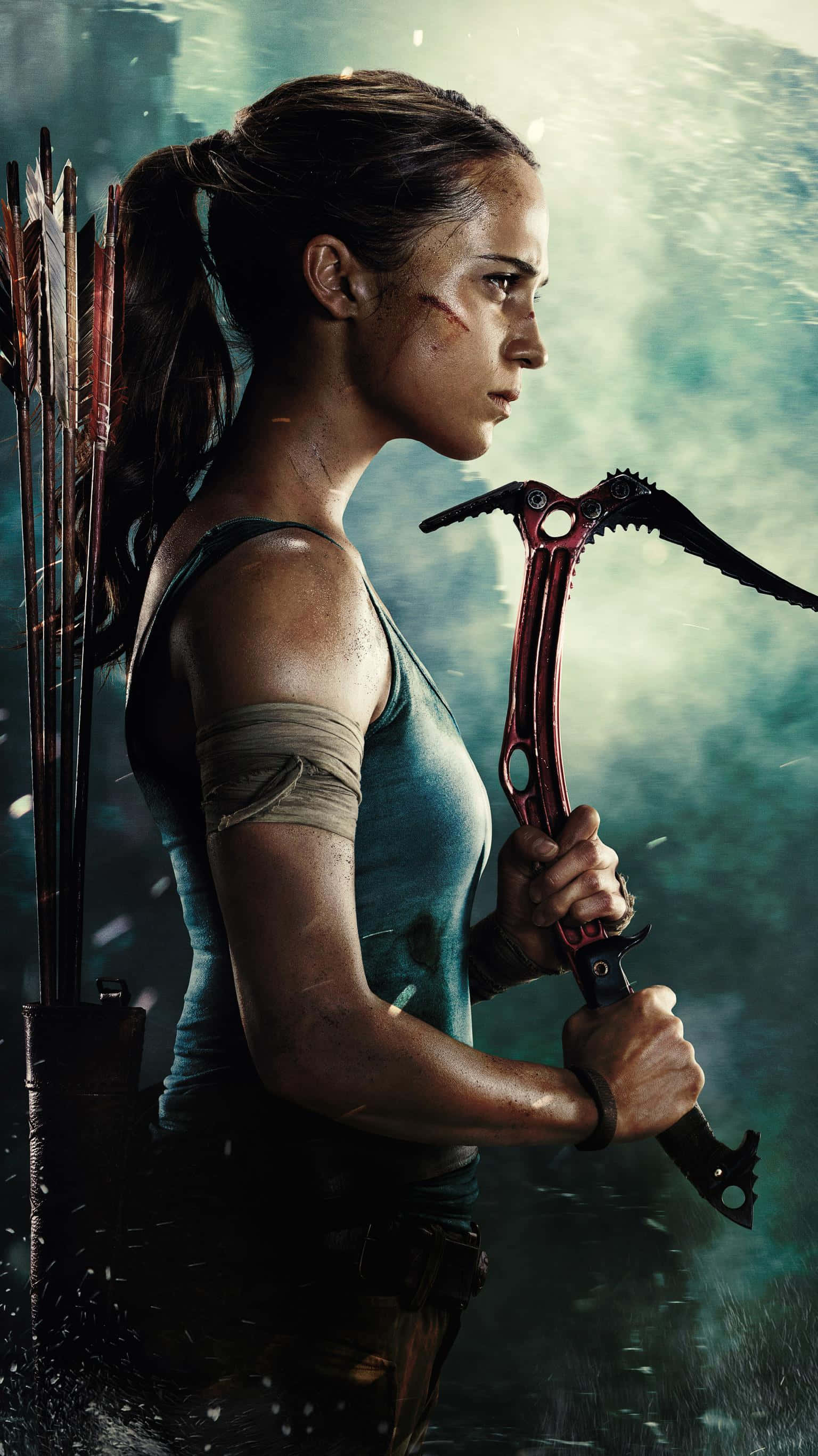 Tomb Raider, climbing axe, quiver, 2K Phone Wallpaper
