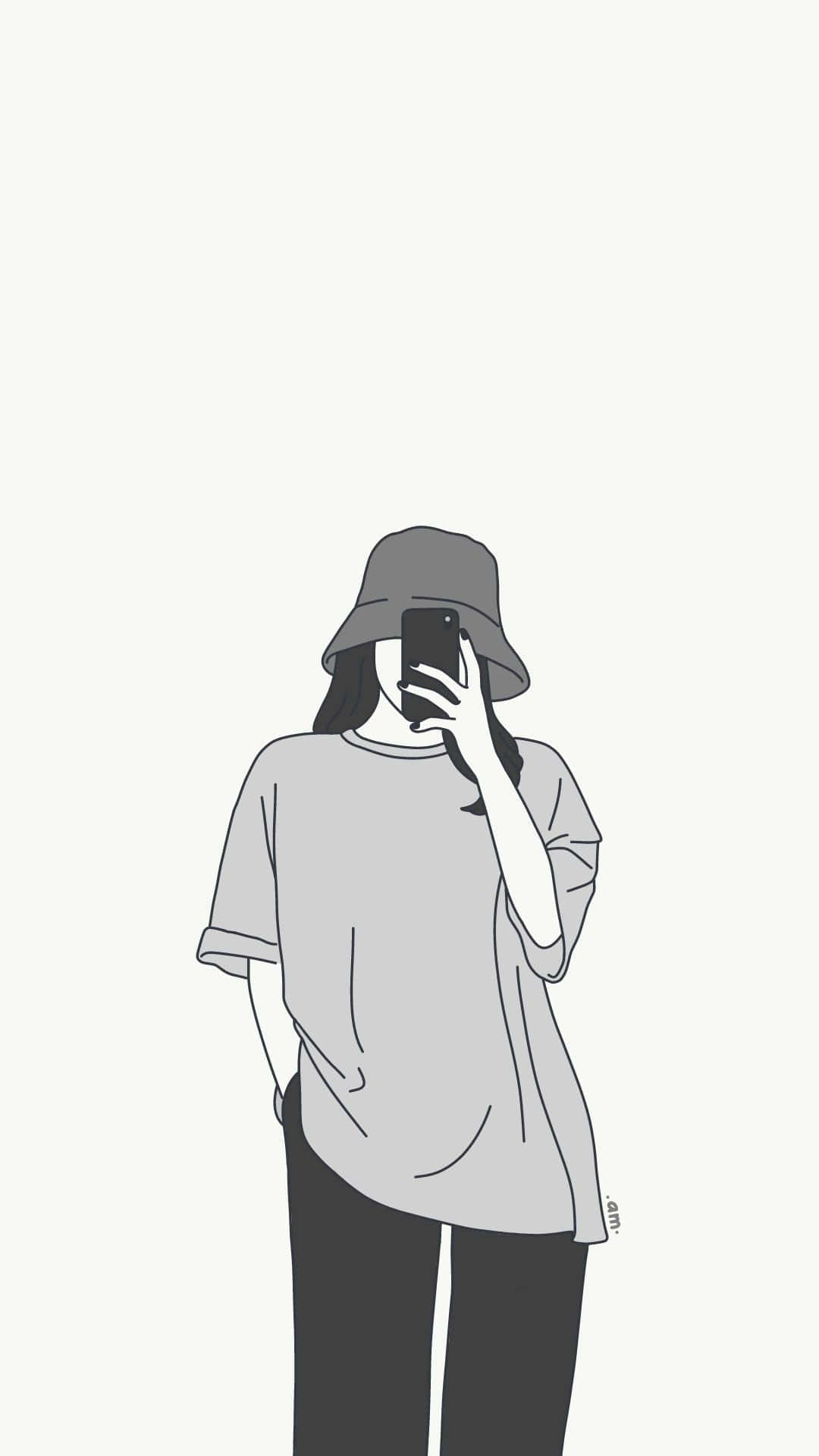 tomboy girl, bucket hat, phone, Full HD Phone Wallpaper