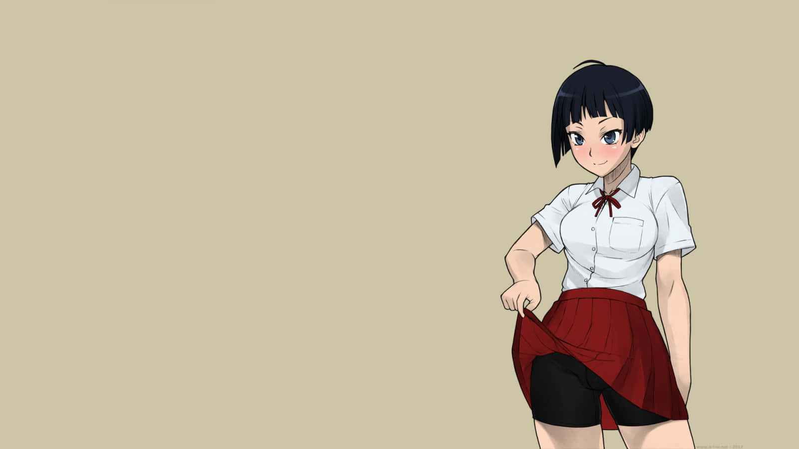 Tomboy Girl, white shirt, red skirt, HD Desktop Wallpaper