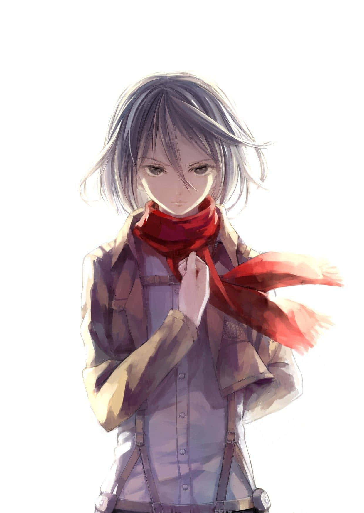 grey hair, red scarf, anime girl, HD Phone Wallpaper