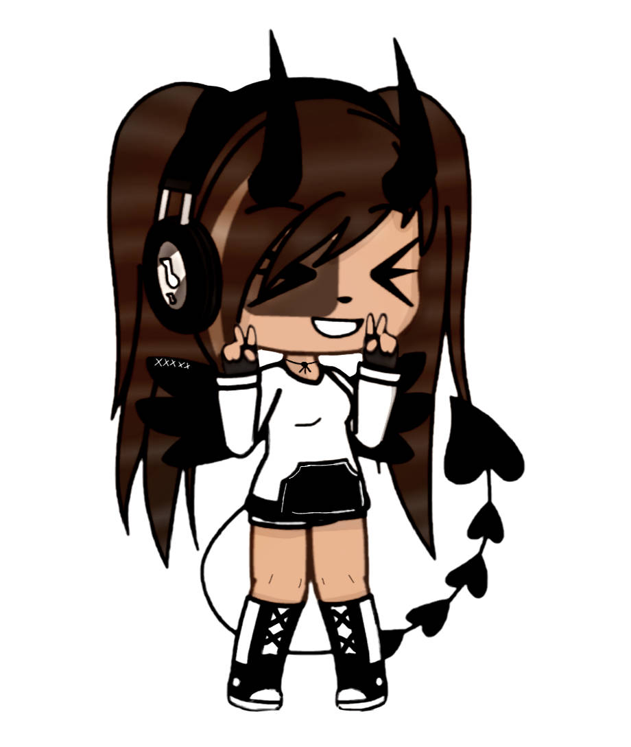 chibi anime girl, brown pigtails, horns, SD Phone Wallpaper