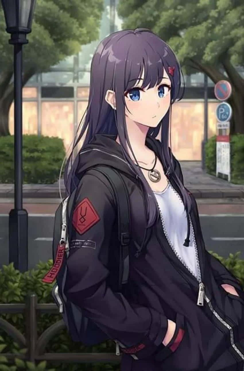 Tomboy Girl, purple hair, blue eyes, HD Phone Wallpaper