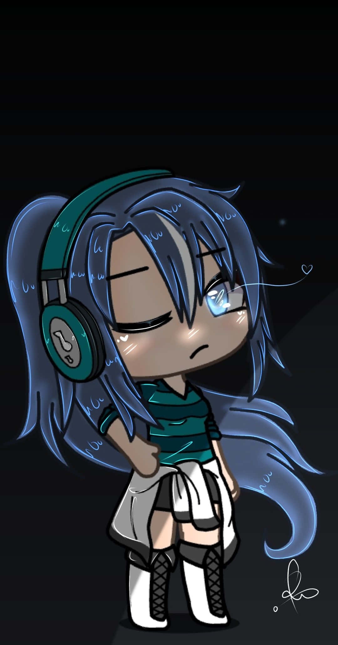 Tomboy Girl, blue hair, headphones, Full HD Phone Wallpaper