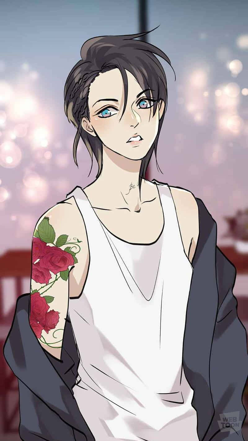 Tomboy Girl, blue eyes, rose tattoo, HD Phone Wallpaper