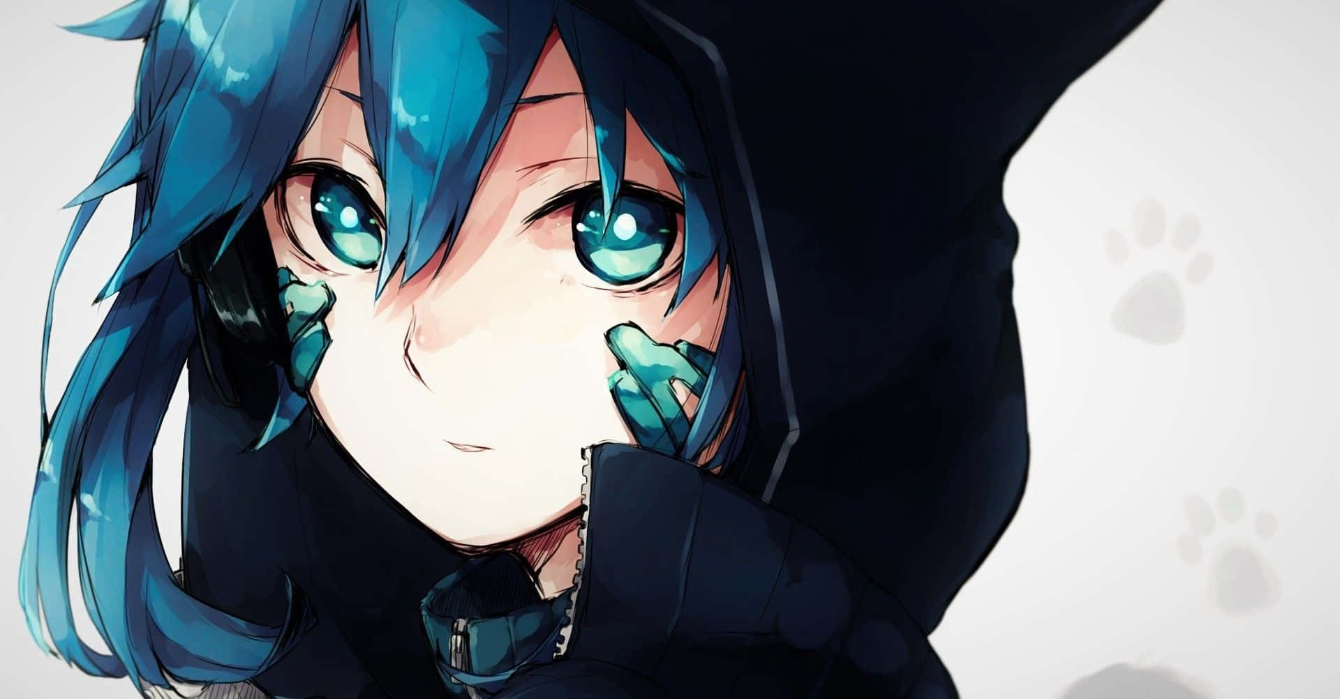 blue-haired, anime girl, glowing eyes, Full HD Desktop Wallpaper