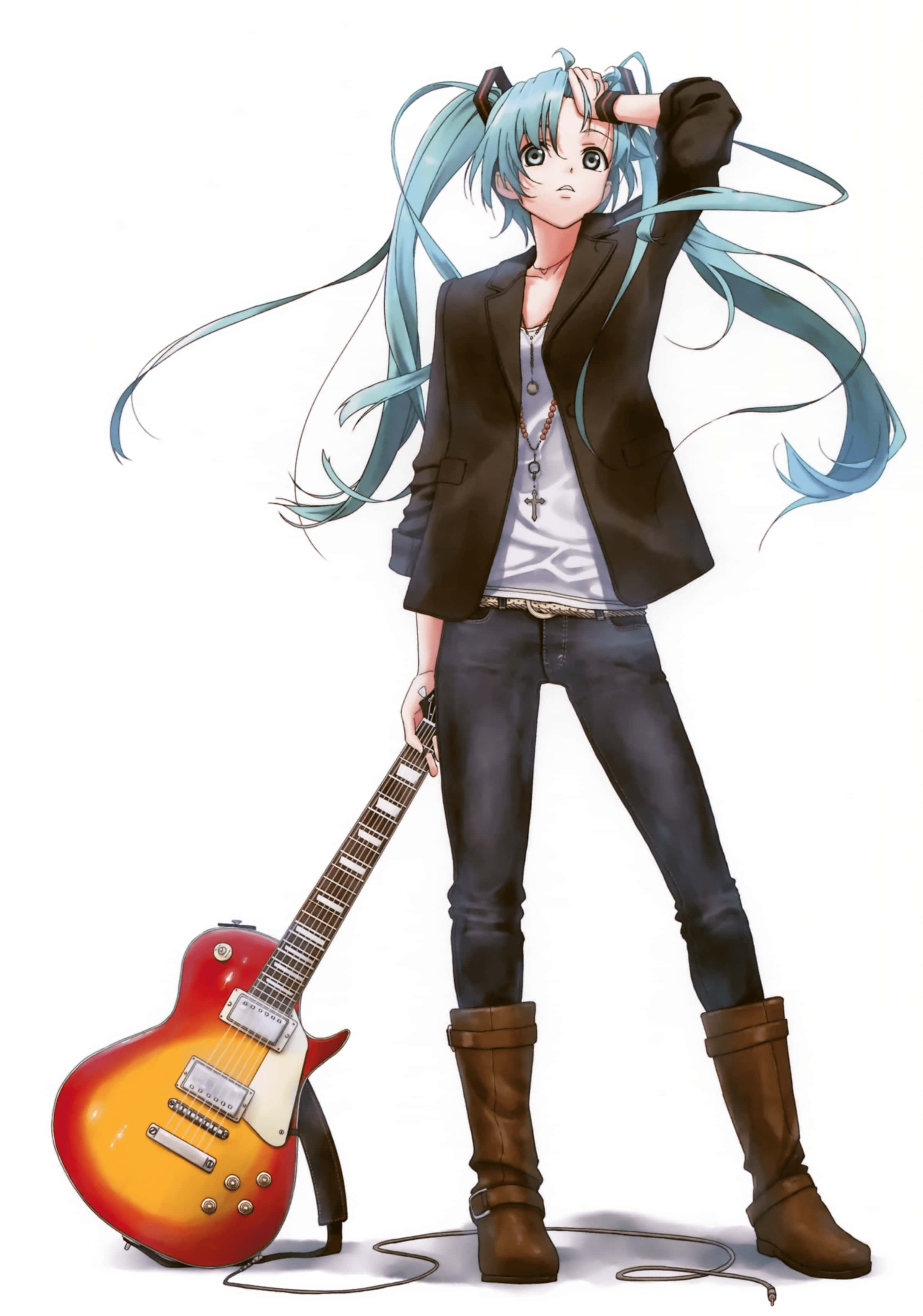 tomboy girl, long blue hair, cat ears, 2K Phone Wallpaper
