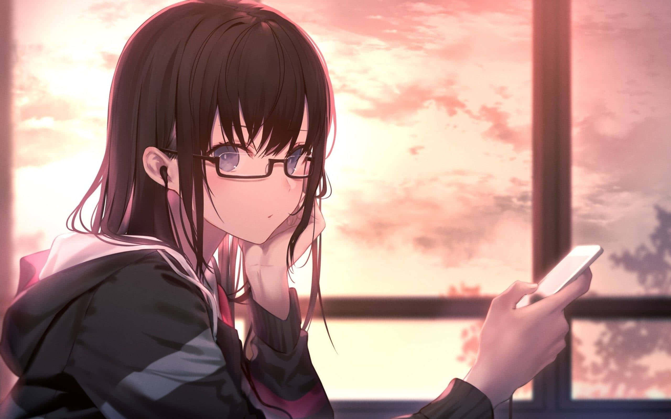 Tomboy Girl, glasses, soft pink sunset, 2K Desktop Wallpaper