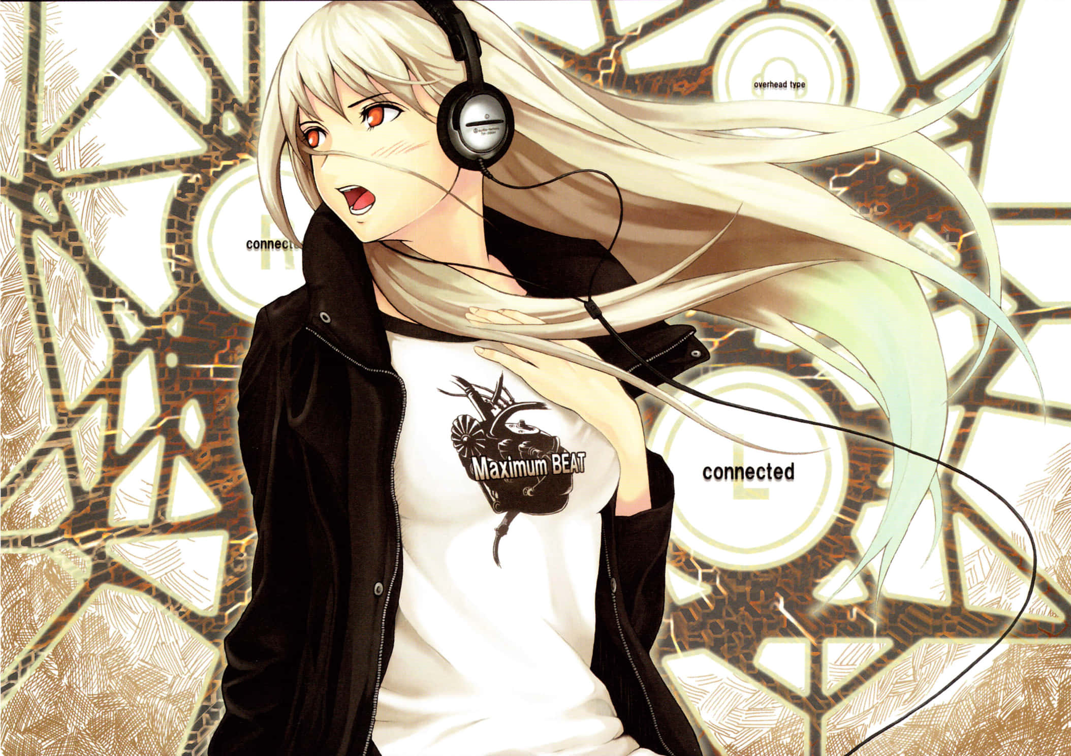 Tomboy Girl, long white hair, red eyes, Full HD Desktop Wallpaper