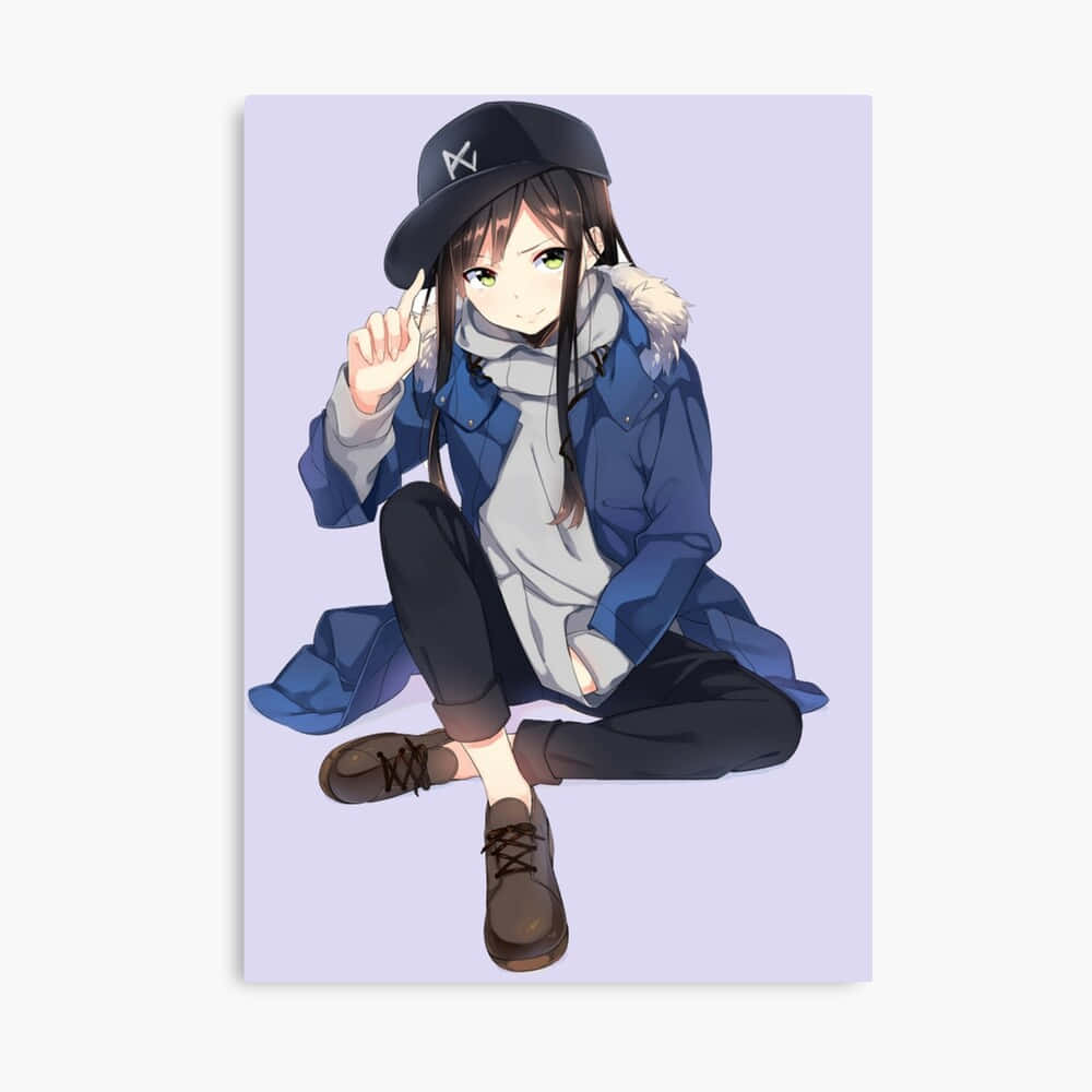Tomboy Girl, green eyes, blue winter coat, SD Desktop Wallpaper