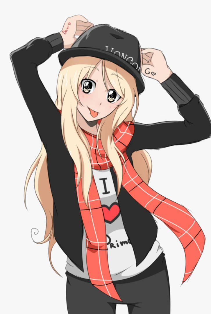 Tomboy Anime Girl, red plaid scarf, blonde hair, SD Phone Wallpaper
