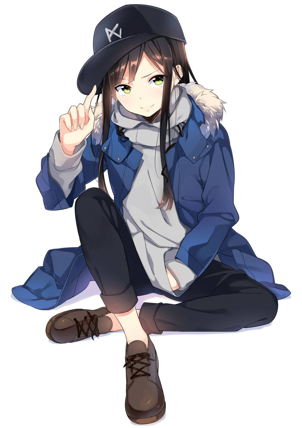 Cute Tomboy, blue coat, cap, HD Phone Wallpaper